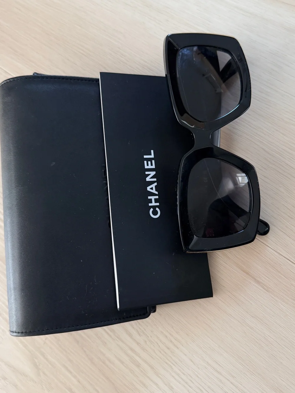 Authentic CHANEL Glossy Black Oversized Square Sunglasses